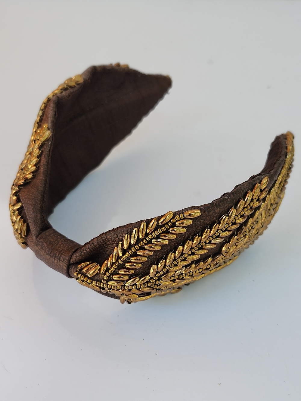 PRIA HANDMADE BROWN/GOLD BEADED/KNOTTED FLEXIBLE HEADBAND